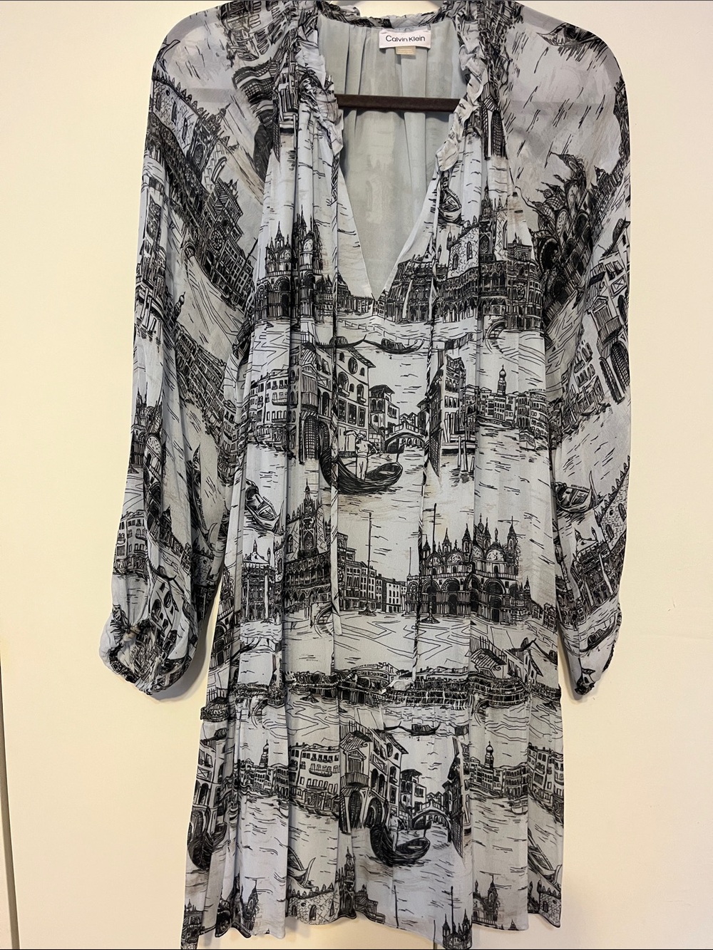 Calvin Klein Black & White Scenic Print Sheer Dress Tunic